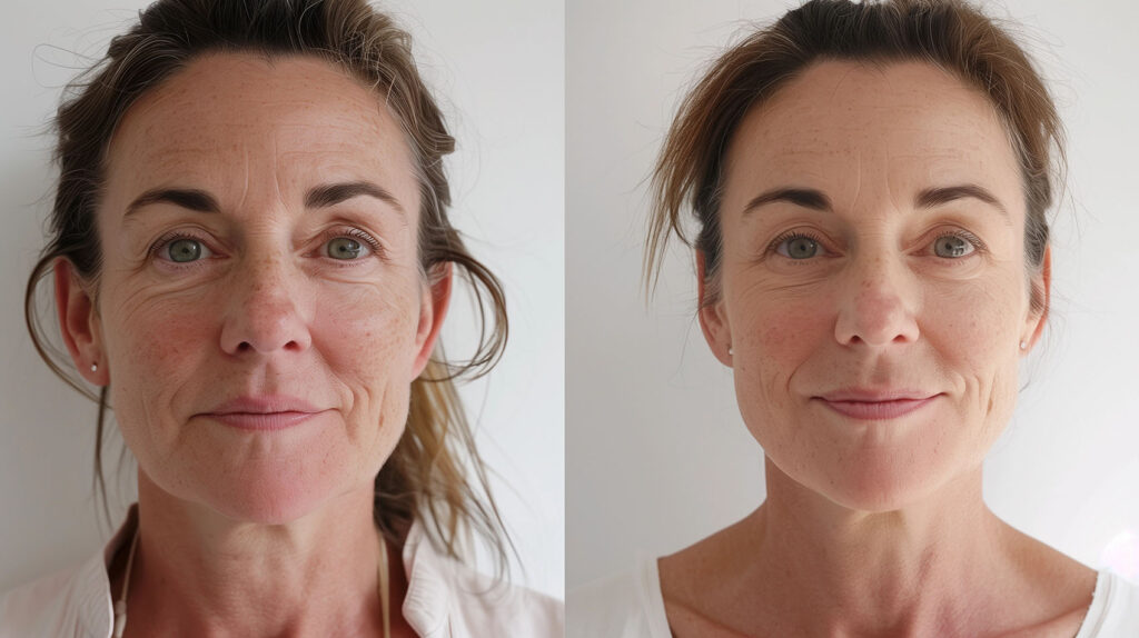 Side-by-side before and after images showing improved facial texture and smoother skin.